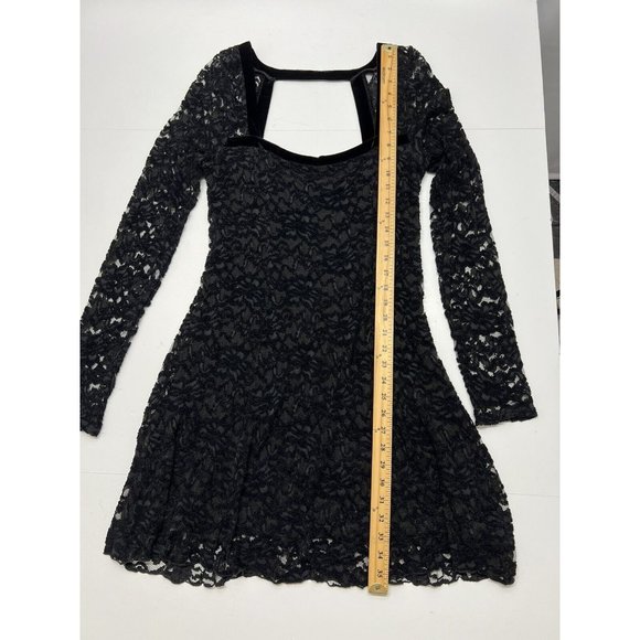 Free People Mini Dress L Black Lace Flirt For You Long Sleeve Cut Out Back - Picture 7 of 10